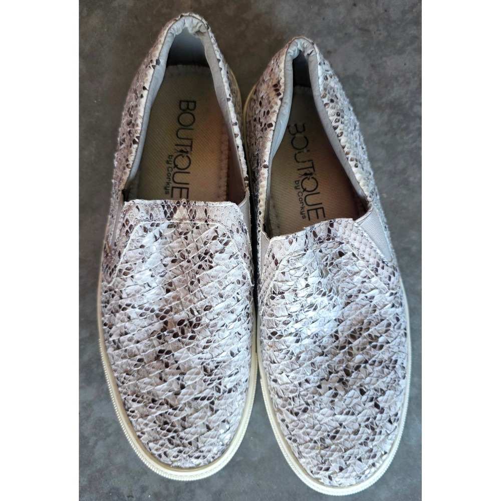 Boutique by Corkys Python Slip On Sneakers Womens 9 Grey Tan Faux Snake Skin